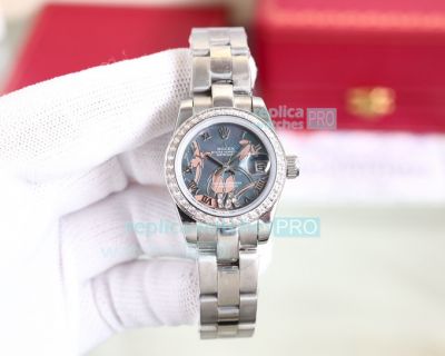 High Replica Rolex Datejust Watch Grey pattern Face Stainless Steel strap Diamonds Bezel  28mm